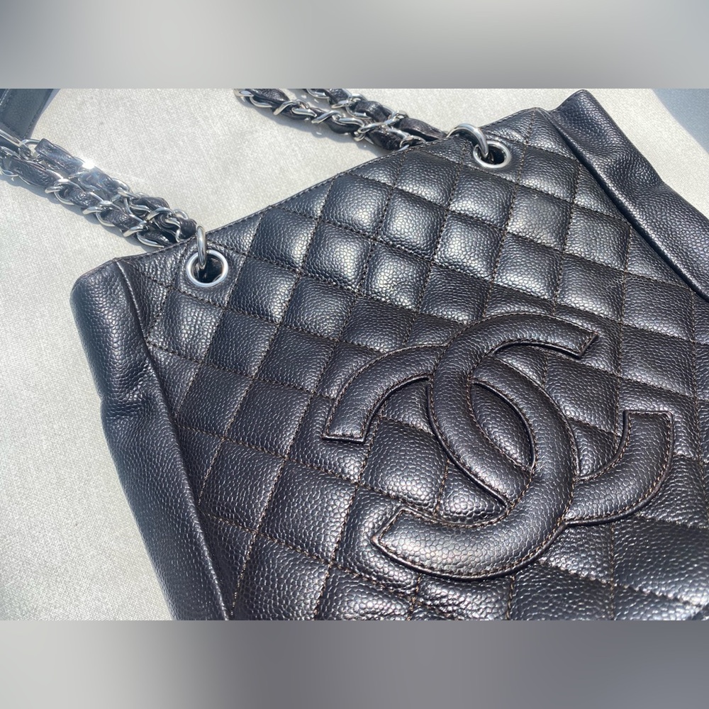Chanel Petite 10” Caviar Brown Shopping Tote